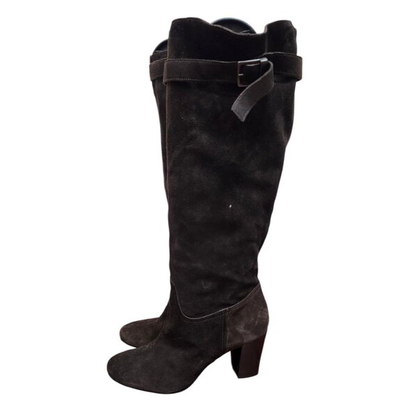 SAN FREDIANO Brown Suede Leather Knee High Heeled Boots US 7 Made In Italy - Picture 6 of 16